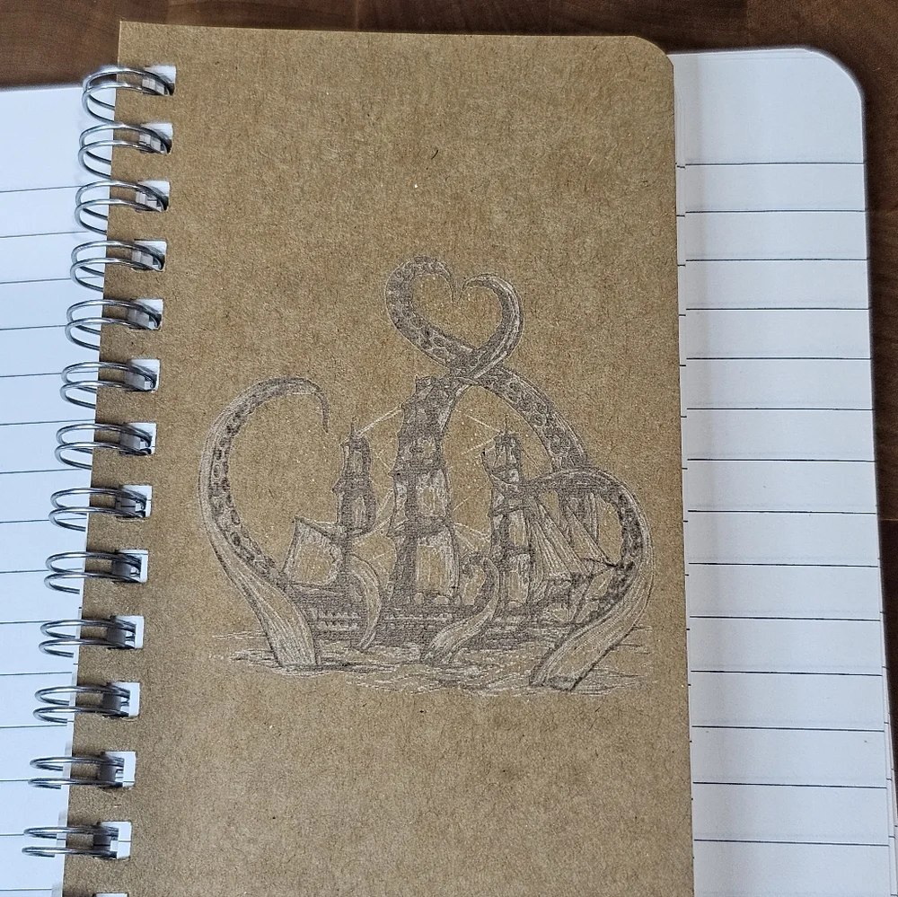 Kraken Notebook & Bamboo Pen Gift Set | Nautical Engraved Journal
